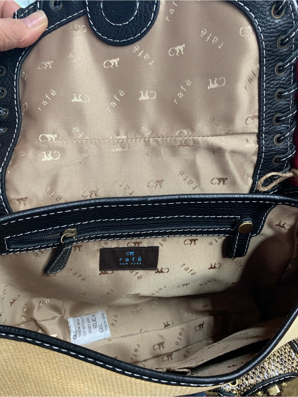 Tassel Accent Satchel in Tan and Black with Snake-Print Trim - Picture 3 of 3